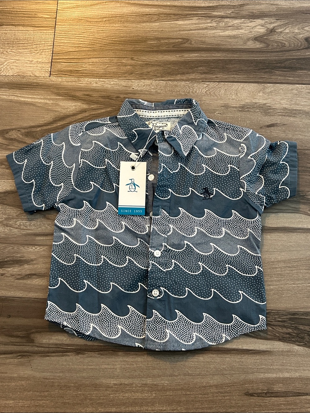 Original Penguin Kids Navy & White Wave-Pattern Button Down Shirt